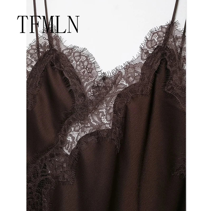 TFMLN Women Sexy Lace Splicing Dresses Summer Solid Sleeveless Asymmetry Dress Backless Slim Women's  Party Sling Mini Dress