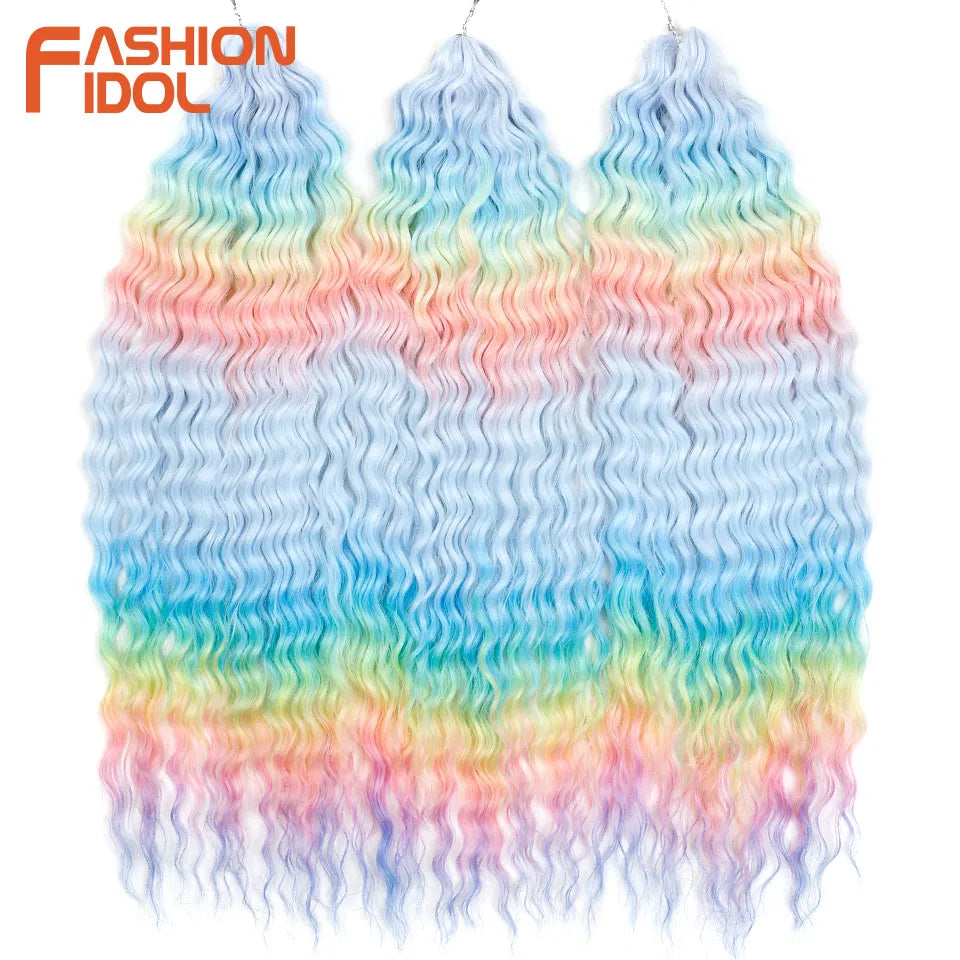 Ariel Hair Synthetic Twist Crochet Curly Hair 24 Inch Water Wave Braid Hair Ombre Blonde Brown Deep Wave Braiding Hair Extension