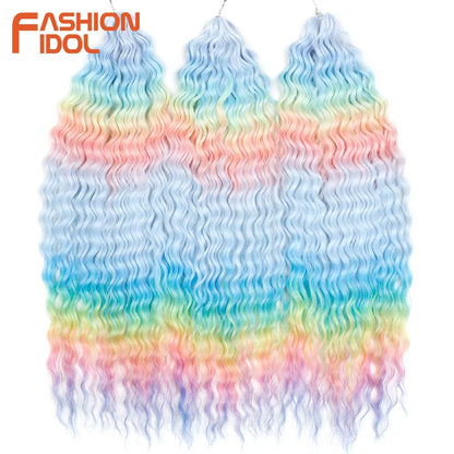 Ariel Hair Synthetic Twist Crochet Curly Hair 24 Inch Water Wave Braid Hair Ombre Blonde Brown Deep Wave Braiding Hair Extension