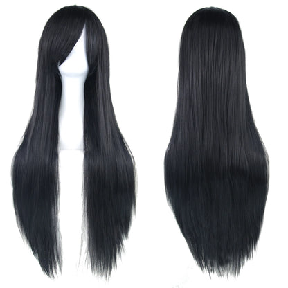 Soowee 80cm Long Synthetic Hair White Purple Cosplay Wigs Party Black Hair Straight Wig Hairpiece for Women