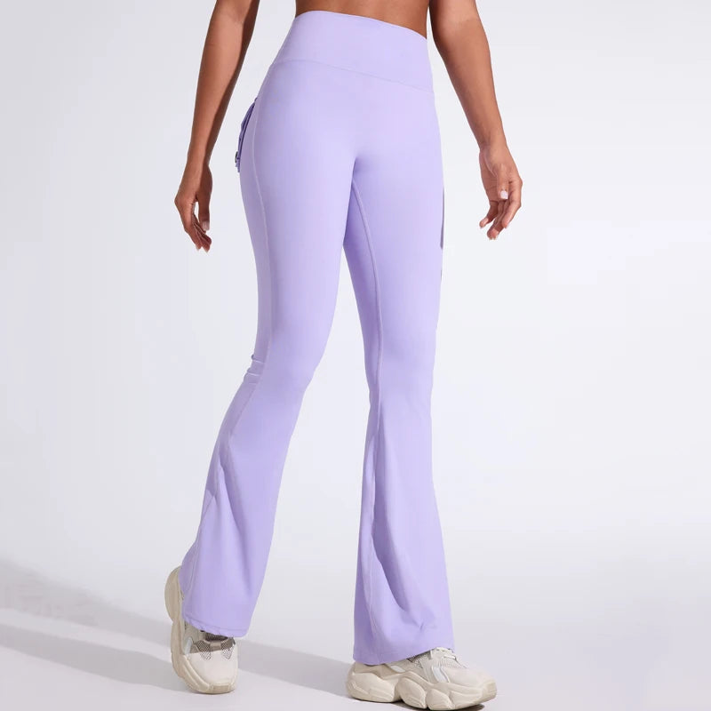 DIAS FIT JOY Women's pocket bell bottoms yoga high waisted hip lifting fitness pants quick drying running exercise fitness gym