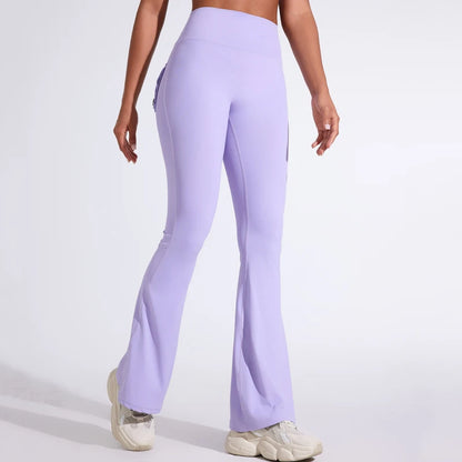 DIAS FIT JOY Women's pocket bell bottoms yoga high waisted hip lifting fitness pants quick drying running exercise fitness gym