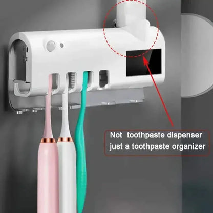 A wall mounted solar ultraviolet toothbrush sterilizer with automatic toothbrush holder and bathroom accessories