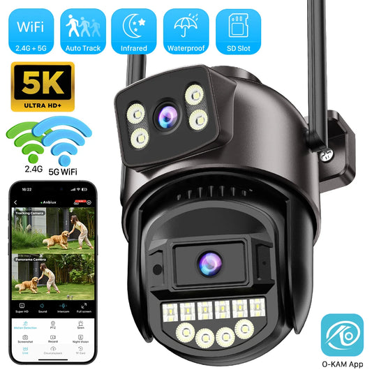 10MP 5K Dual Lens PTZ IP Camera with Dual Screen 8MP Ai Human Detection Auto Tracking Wireless Outdoor Surveillance Camera O-KAM