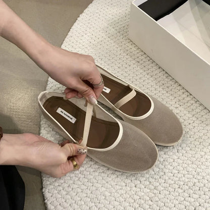 Designer Autumn Women Mesh Fabric Ballet Flat Shoes Fashion Shallow Elastic Band Ladies Comfort Soft Sole Mary Jane Shoes