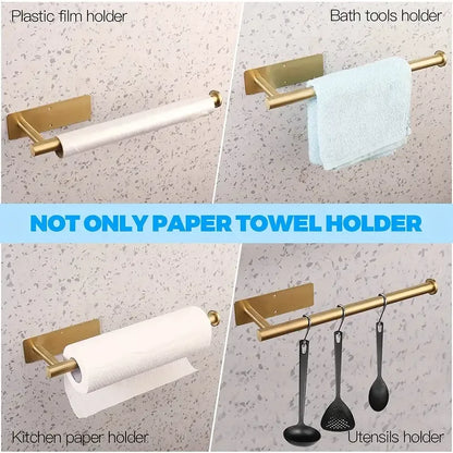 1PC Paper Towel Holder Under Cabinet Wall Mount Stainless Steel Kitchen Paper Towel Black Rack Self Adhesive No Drill Bathroom