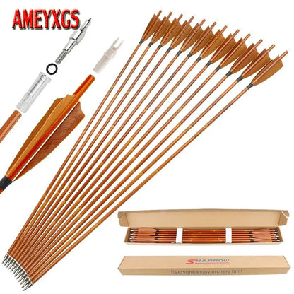 6/12pcs Mixed Carbon Arrows SP500 31.5" Inset Nock 4inch Brown Turkey Feathers ID 6.2mm OD7.8mm for Bow Archery Shooting Hunting