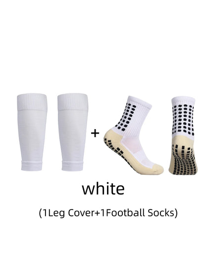 1 pair of combination classic glue point anti slip football socks and leg protection socks