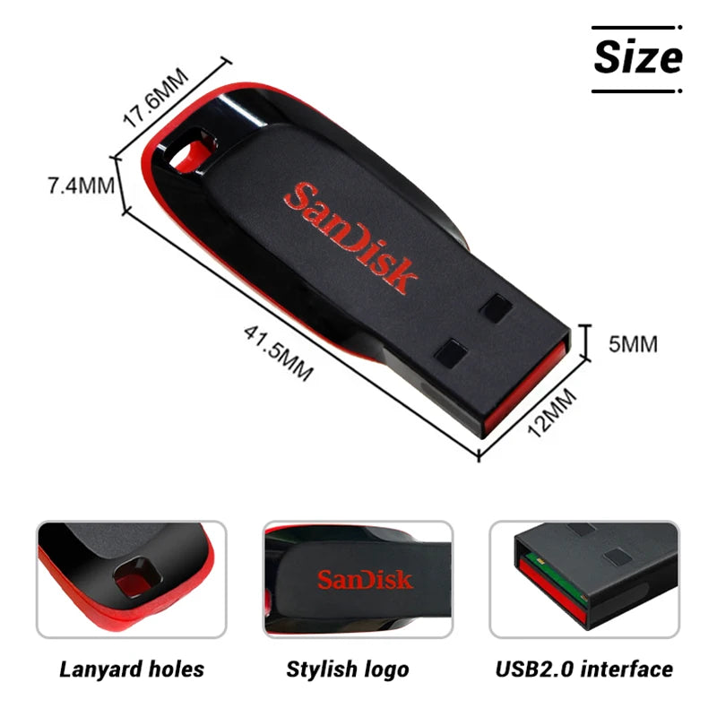 Original SanDisk Cruzer Blade USB Flash Drive 16GB 32GB Memory Stick 64GB 128GB Portable USB Storage Disk For Computer