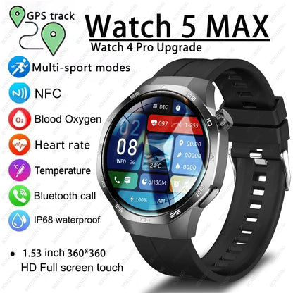 2025 New Watch 5 MAX Smart Watch HD AMOLED Screen NFC GPS Tracker Bluetooth Call Waterproof Sports Health Smartwatch Men Women