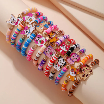 12Pcs/set Unicorn Cat Flower Charm Elastic Handmade Beaded Bracelets for Women Girls Birthday Party Jewelry Friendship Gift