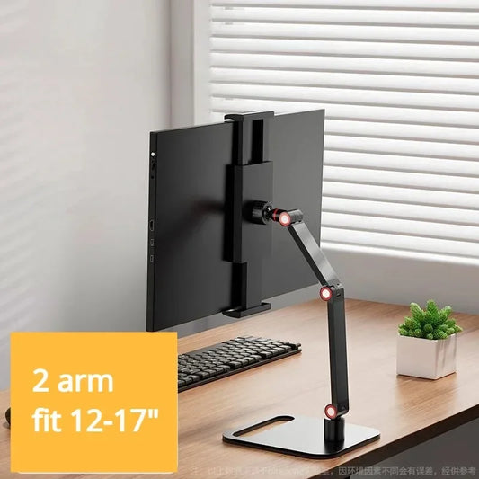 Low Profile Adjustable Height Monitor Holder 360 Rotating Portable Vesa Free Standing Desk Mount Bracket for Tablets up to 30cm