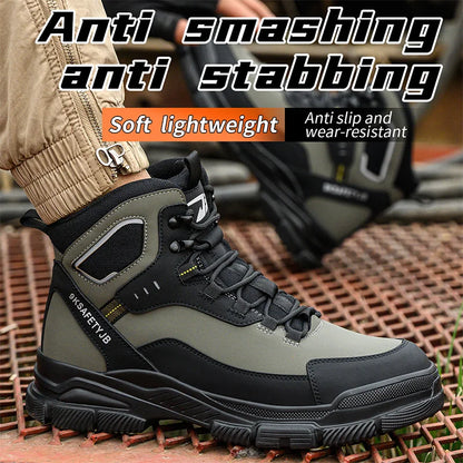 Man Safety Shoes Puncture-Proof Work Sneaker Waterproof Work Shoes Steel Toe Shoes Safety Boots Indestructible Shoes Lightweight