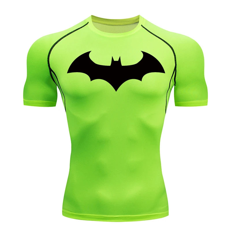 Bat Graphic Compression Shirts for Men Short Sleeve Rash Guard Gym Workout Running Tshirt Summer Athletic Quick Dry Tees Tops