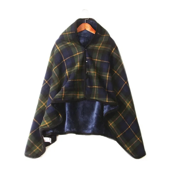 Thick Plaid Blanket Warm Winter Wearable Blanket Adults Office Travel Soft Fleece Throw Blankets With Button Home Shawl