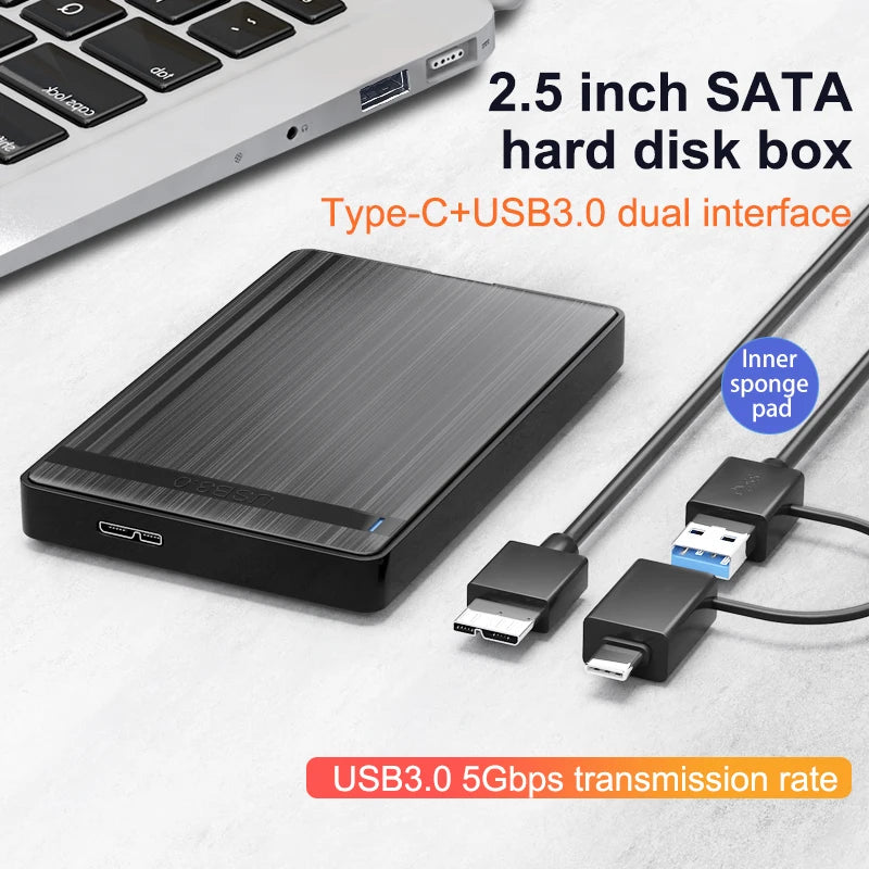 SATA to USB3.0/Typec HDD Enclosure Mobile Hard Drive Cases for SSD External Storage HDD Box With USB3.0/2.0 Cable ABS