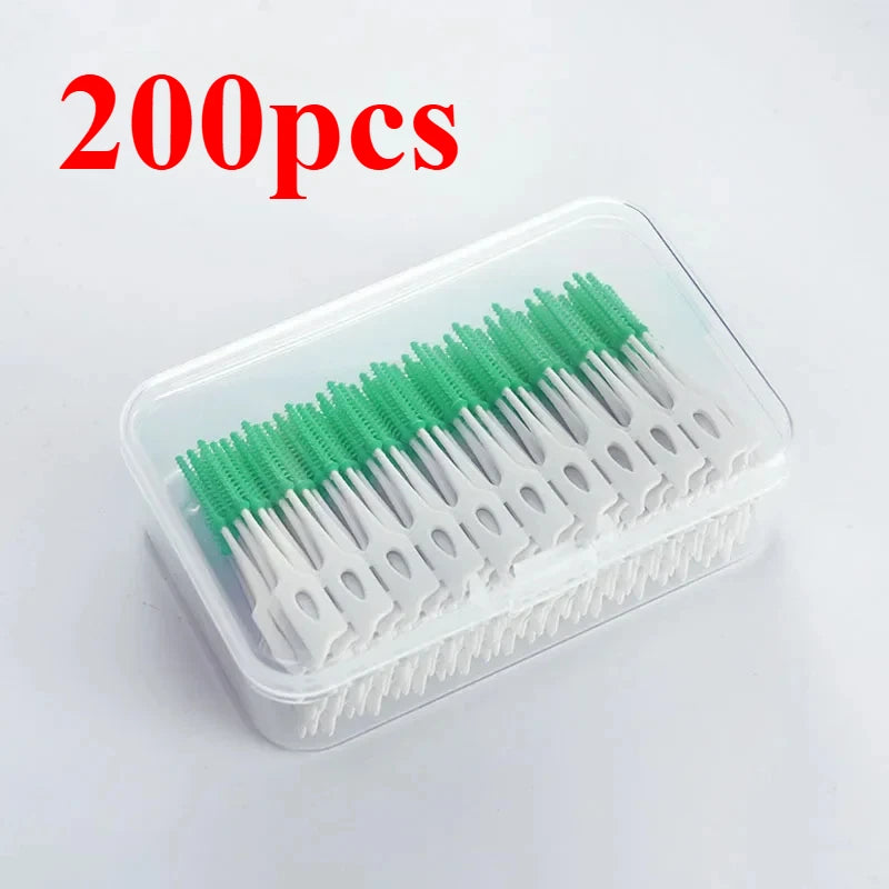200/400pcs Interdental Silicone Brushes Dental Toothpicks Brush Between Teeth Silicone Toothpicks With Thread Oral Cleaning Tool
