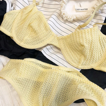 Summer 6 Color Women Underwear Sexy French Bralette Push Up Bra Set Ultra Thin Thread Fabric Breathable Lingerie With Thong Sets