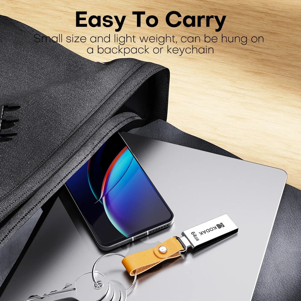 KODAK Mini USB Flash Drive Drive USB Pendrive U Disk Memory Stick 128GB 64GB 32GB USB Storage Key for PC with Leather Band Gift