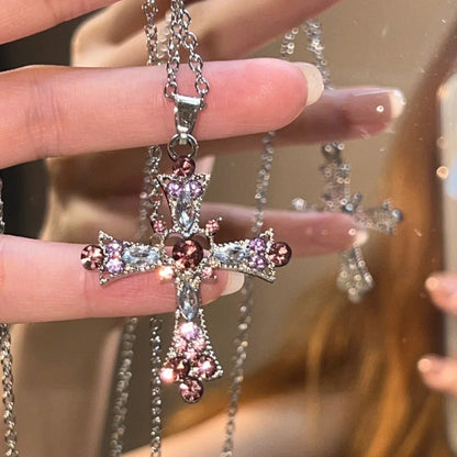 Summer Black Rhinestone Cross Jesus Pendant Choker Necklace for Women Punk Vintage Double Layers Chain 2025 Neck Boho Jewelry