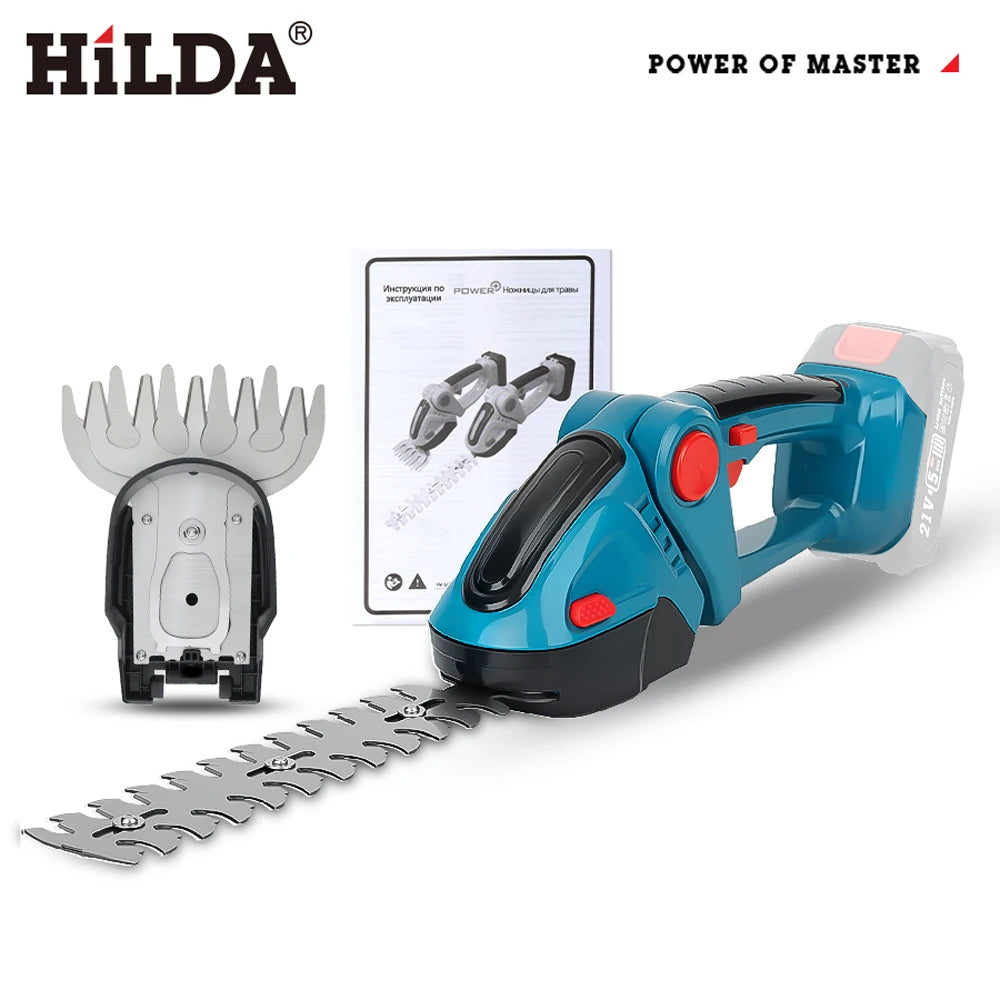 HILDA 2 IN1 Elektrische Heckenschere, kabellos, handgehalten, Jäten, Gartenschere, Strauchmäher, Gartenwerkzeug für Makita 18V Akku