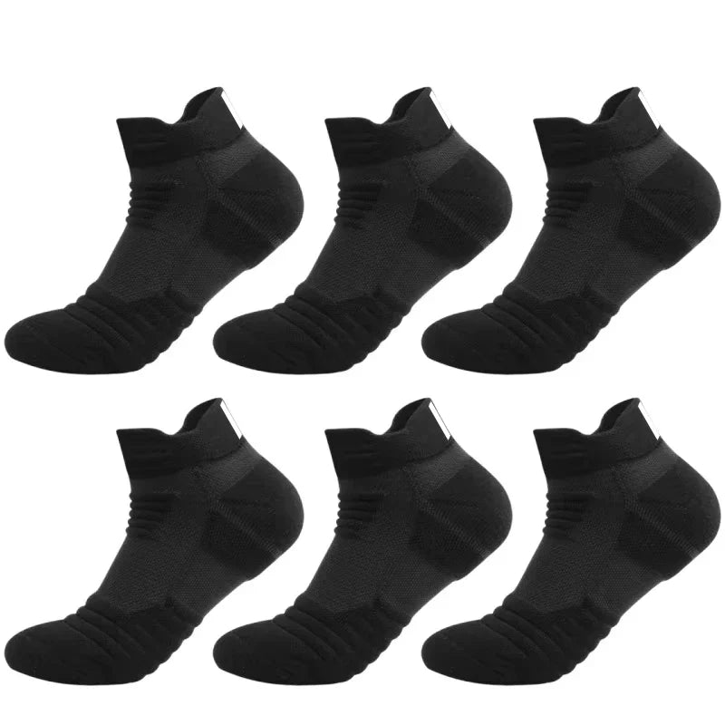 6/3/1 Pairs New Men Sports Running Fitness Flight Short Tube Socks Women's Towel Bottom Basketball Socks Solid Color Black Socks