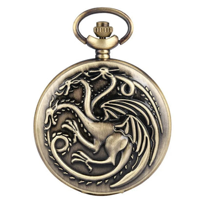 Three-headed Dragon Quartz pocket Watch Vintage Bronze Fire Monster necklace Vintage antique watch