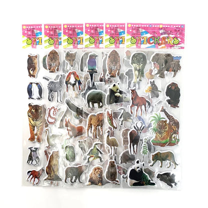 12 Sheets Wild Animals Style Stickers 3D Cartoon Classic Toys Scrapbook Learning Cognitive Sticker for Kids Gift