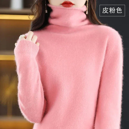 WinvyNee Women Clothing Mink Cashmere Sweater Half High Collar Solid Tops Outerwears 2024 Knitted Oversized Pullover A1248005