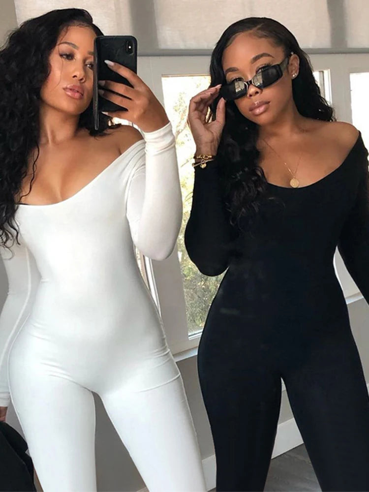 Spring Summer New Women's Long Sleeve Solid Color Skinny Jumpsuit Fashion Sports Fitness Pullover Casual Wear