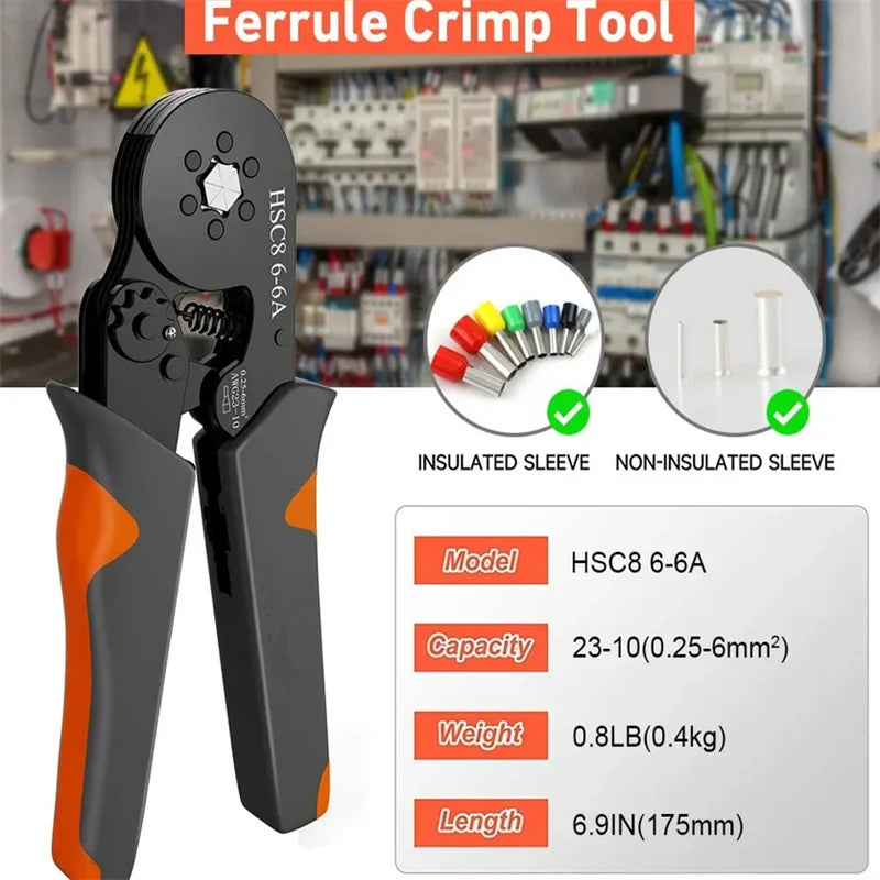 Hexagonal Self-Adjustable Ratchet Ferrule Crimping Tool Kit 23-10AWG 0.25-6mm2 Crimper Kit with 400-2000pcs Wire Terminals