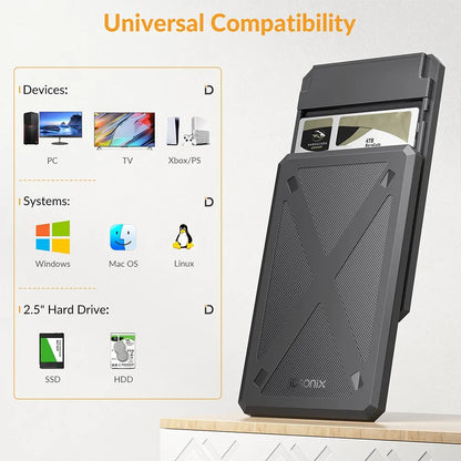 iDsonix 2.5 inch SATA HDD Enclosure USB 3.1 Type C External Hard Drive Case 6Gbps SATA SSD Disk Storage Case for 7-9mm SSD HDD