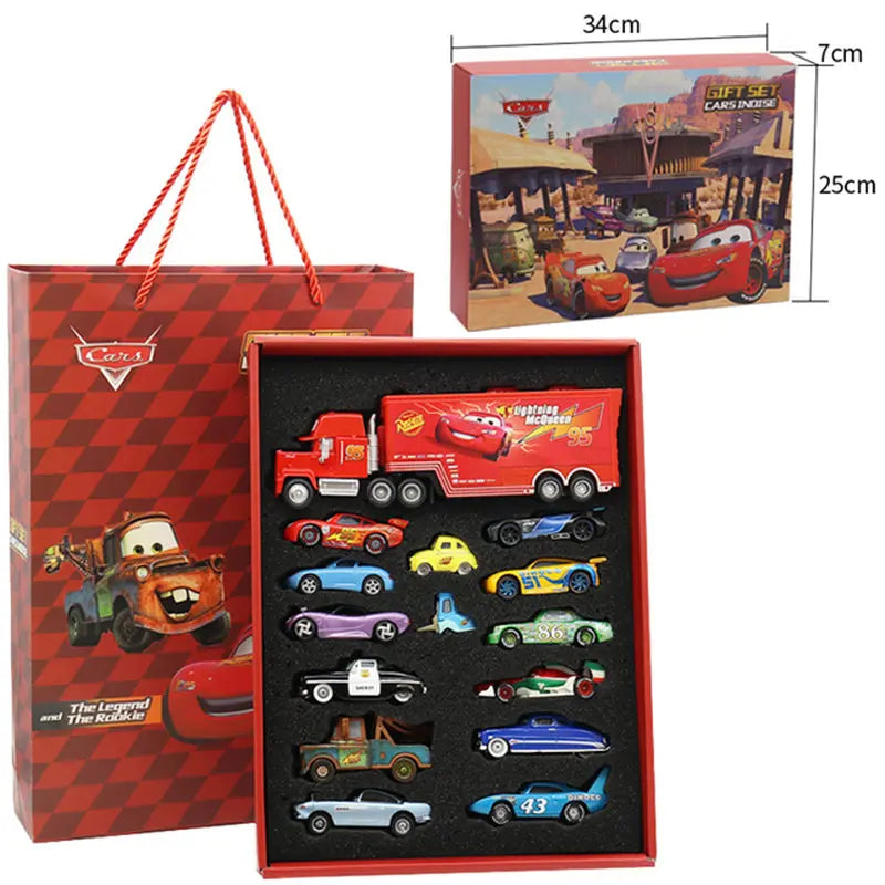 Disney Pixar Cars McQueen Mater Mack Uncle Truck Alloy Diecast Car 1:55 Model Radiator Springs Town 15/13/8 Pcs Car Boxes Gift