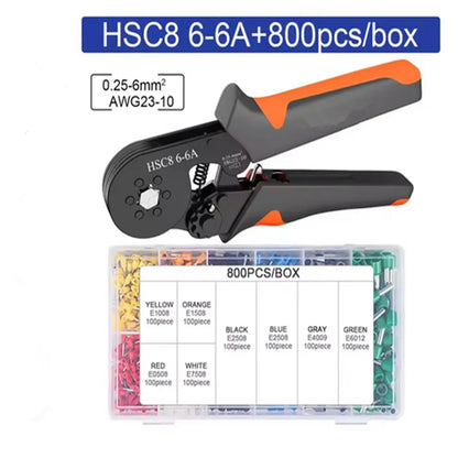 Hexagonal Self-Adjustable Ratchet Ferrule Crimping Tool Kit 23-10AWG 0.25-6mm2 Crimper Kit with 400-2000pcs Wire Terminals
