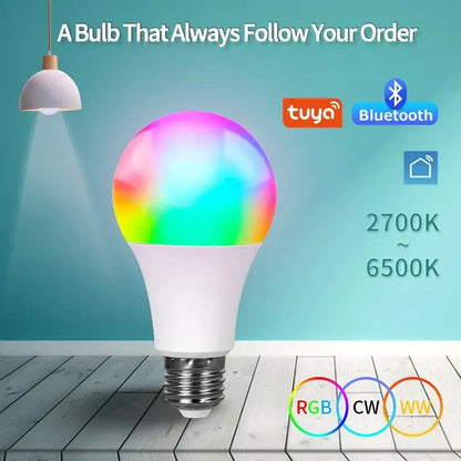 Tuya Bluetooth Smart Bulb RGBCW E27 LED Smart Light Bulbs 85-265V 9W APP Control Dimmable for Home Bedroom Christmas Party Decor