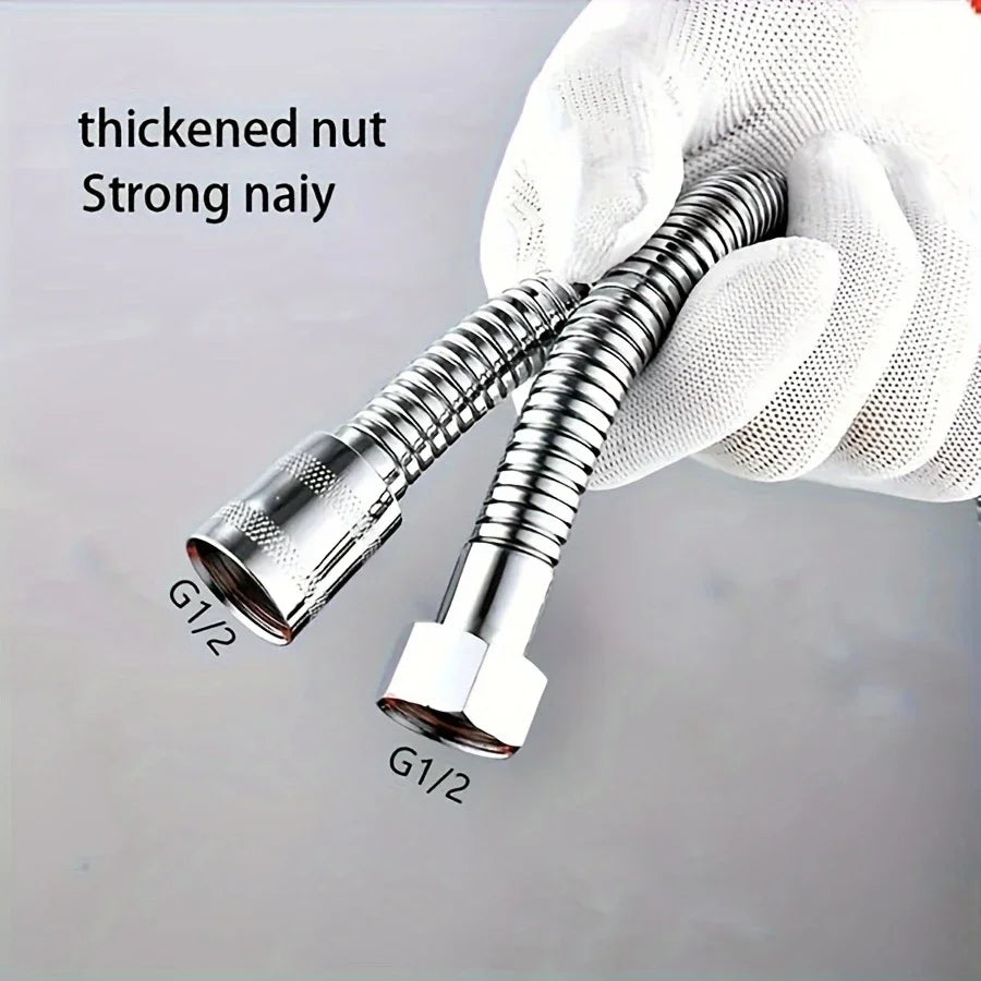 1pc Flexible Stainless Steel Shower Hose - 1.5m/2m/3m, Explosion-Proof with Electroplated Metal Finish, Easy Wall-Mount Installa