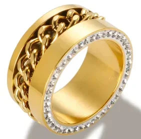 Shiny Crystal High End Non Tarnish Fashion Geometric Open Gold Plated Stainless Steel Rings for Women Wedding Ring Jewelry Gifts