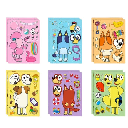 6/12/18Pcs Bluey Anime Cartoon Dog Puzzle Stickers Cute Children DIY Color Puzzle Education Stickers Kids Funny Toys Gift