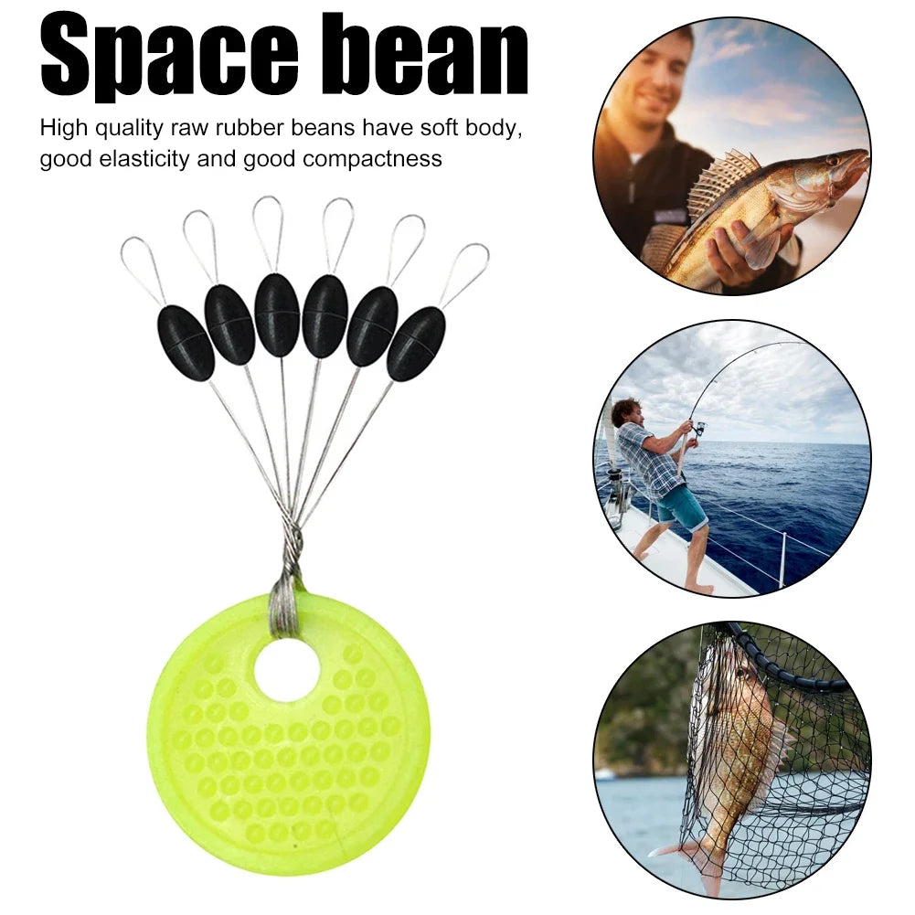 60pcs/Set 10 Group Rubber Space Beans?Stopper Oval/Long Column Shaped Fishing Line Space Beans Vertical Beans Fish Bobber Tools
