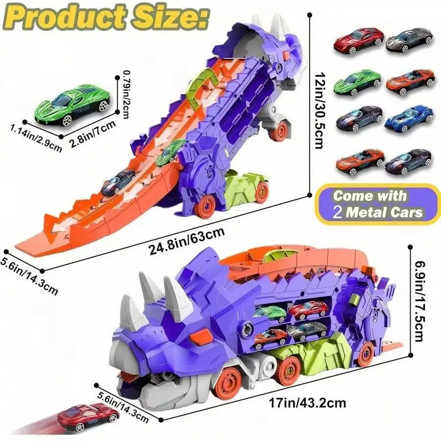 New product folding dinosaur Transporter Car Toys competitive game roll to eat & store die-cast cars£¨Come with2 Metal Cars£©