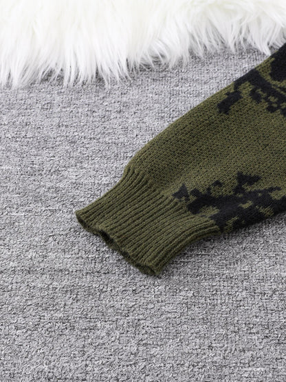 New Popular Autumn and Winter Abstract Eye Jacquard Pattern Pullover Sweater Casual Round Neck Knitted Men's Pullover