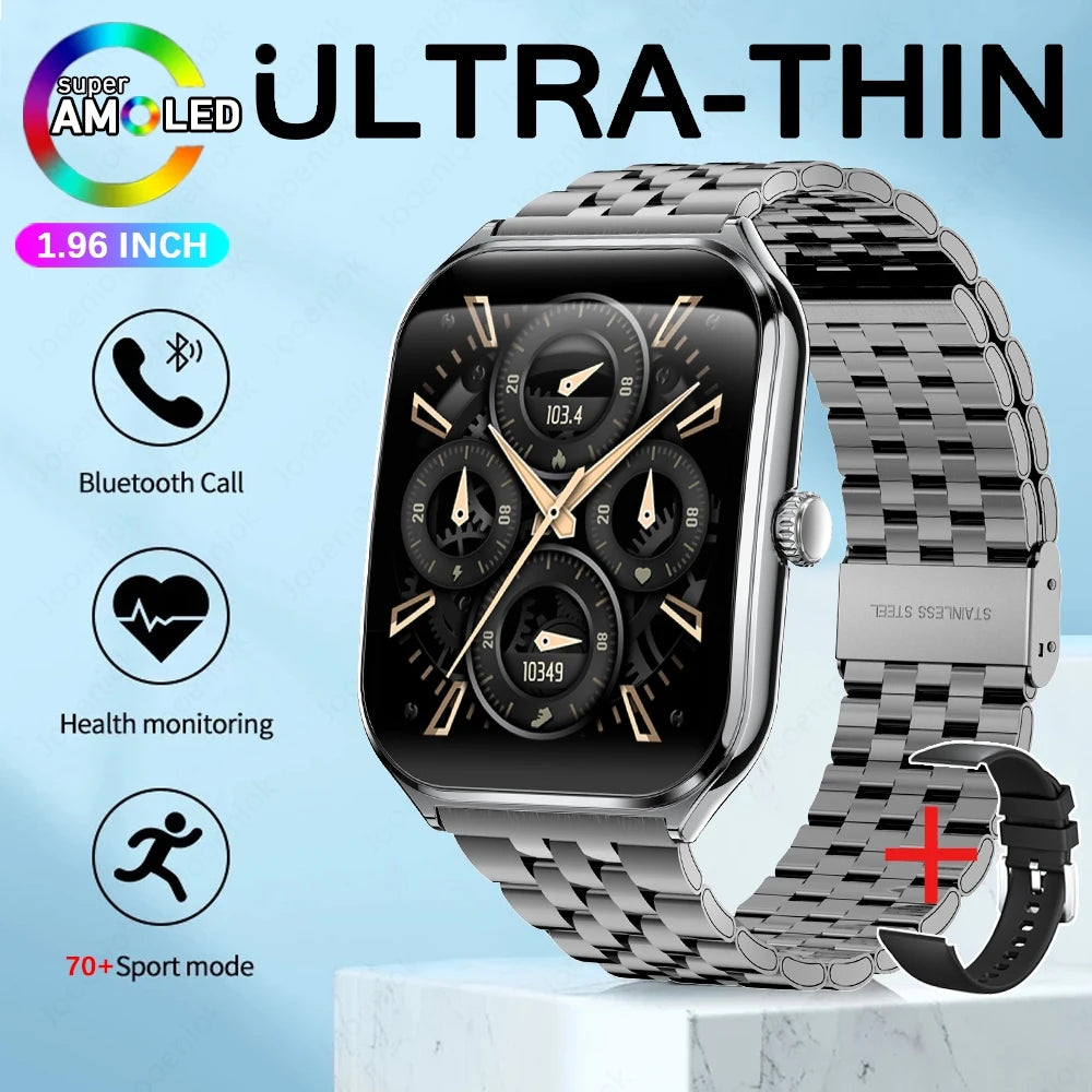 2025 New 7.5MM Ultra Thin Smart Watch Men 1.96"AMOLED Screen Always Show Time Heart Rate Sport Waterproof BT Call Smartwatch
