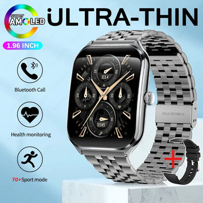 2025 New 7.5MM Ultra Thin Smart Watch Men 1.96"AMOLED Screen Always Show Time Heart Rate Sport Waterproof BT Call Smartwatch