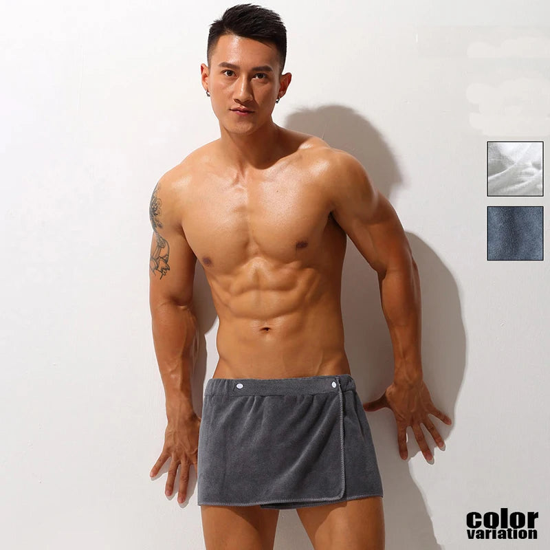 Sexy Sleep Bottoms Man Microfiber Pajamas Men Nightwear Short towel Pants Side Split Bathrobe Culottes Soft Thick