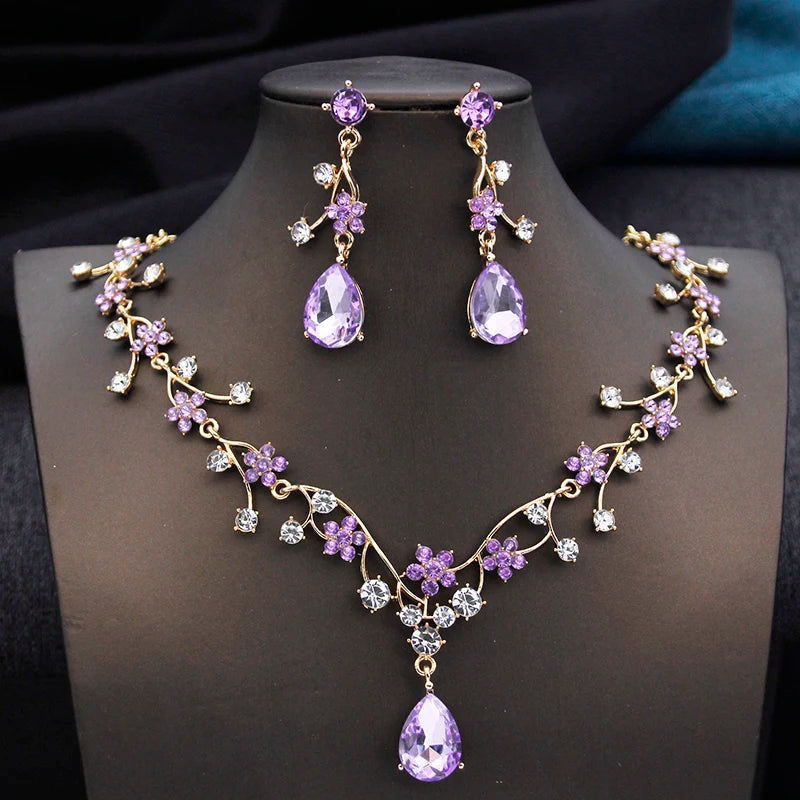 Rhinestone Water Drop Bridal Jewelry Sets for Women Choker Necklace Earring Set Wedding Bride Jewelry Sets
