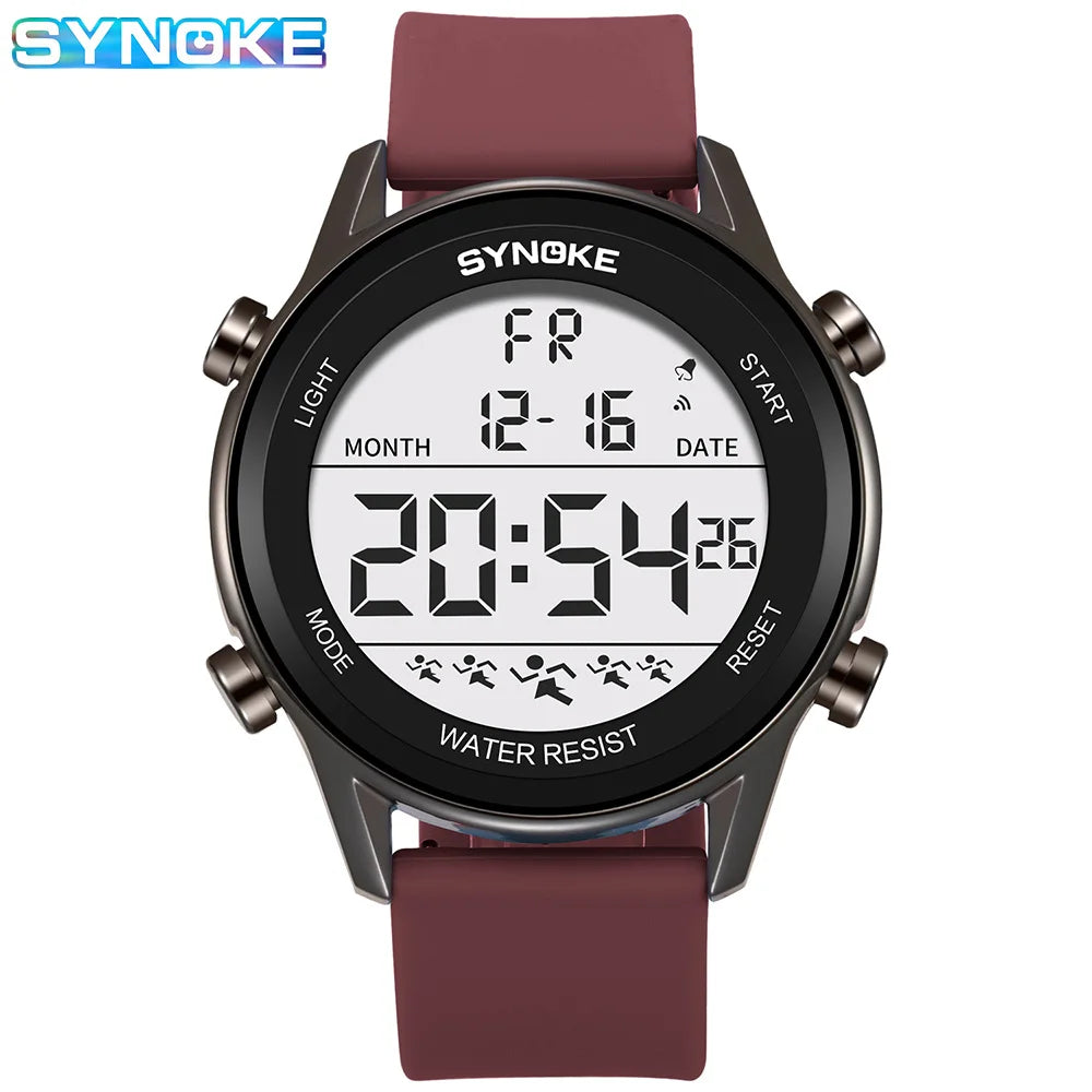 SYNOKE Men Outdoor Sports Multifunctional Waterproof Large Screen Display Luminous LED Digital For Men Fashion Silicon Watch