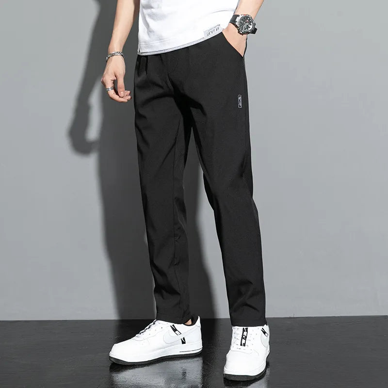 Men's pants 2025 summer new black gray thin business casual pants outdoor elastic breathable straight leg sports pants