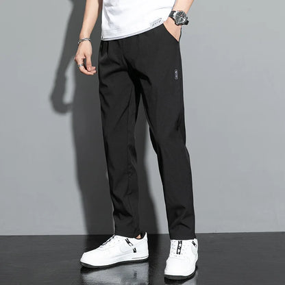 Men's pants 2025 summer new black gray thin business casual pants outdoor elastic breathable straight leg sports pants