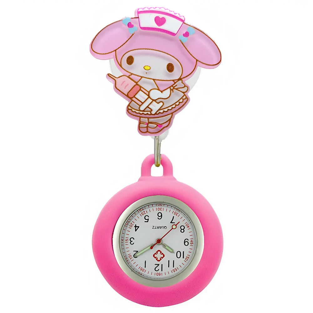 MINISO Nurse Doctor Hospital Medical Workers Lovely Cat Dog Health Care Hang Clip Badge Reel Pocket Watches Retractable Clock