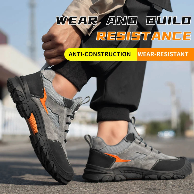 Steel Toe Anti-Puncture Work Shoes Men Reinforced Sole Abrasion Resistant Safety Shoes Anti-smash Construction Working Boots